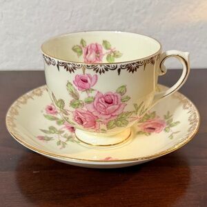 💰Vintage Salisbury Bone China “Dijon” Pattern.  Teacup &  Saucer 1927-37.